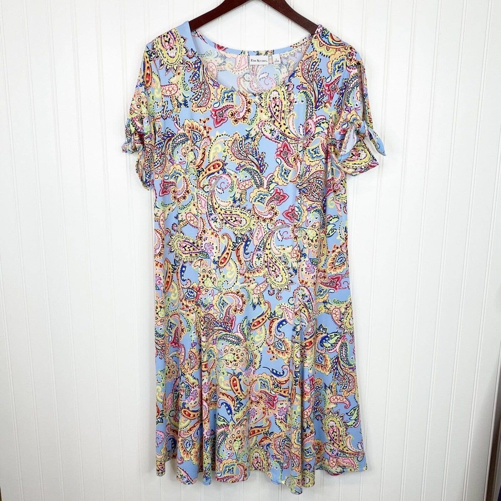 Kim Rogers Pastel Paisley Cold Shoulder Dress Large